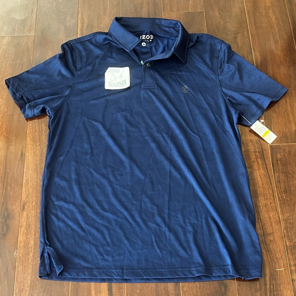 NWT - Izod Golf Men's Medium Navy Blue Polo Collared Short Sleeve Shirt